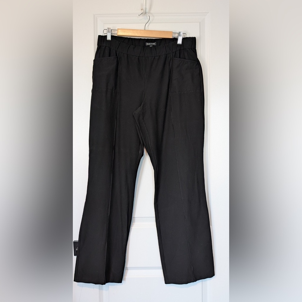 Eileen Fisher Women’s Crepe Pleated Straight Pull-on Pants Size Large in Black